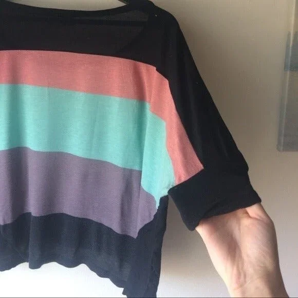 Black Sleeve Rainbow Crop Top - Picture 5 of 5